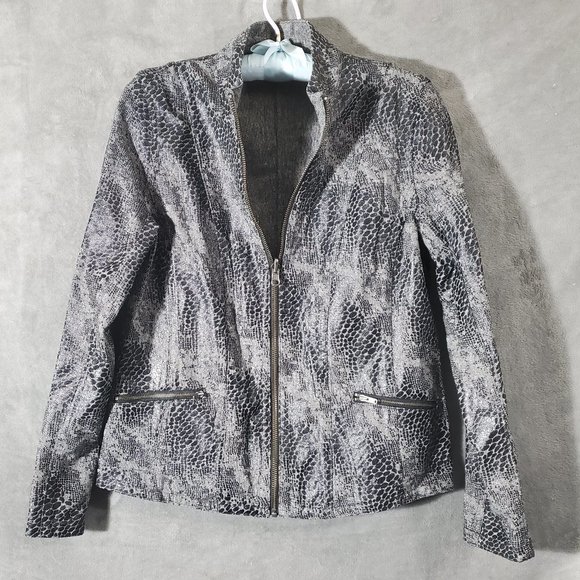 Notations Reptile Print Lightweight Jacket Black & Gray Petite S - Picture 1 of 11